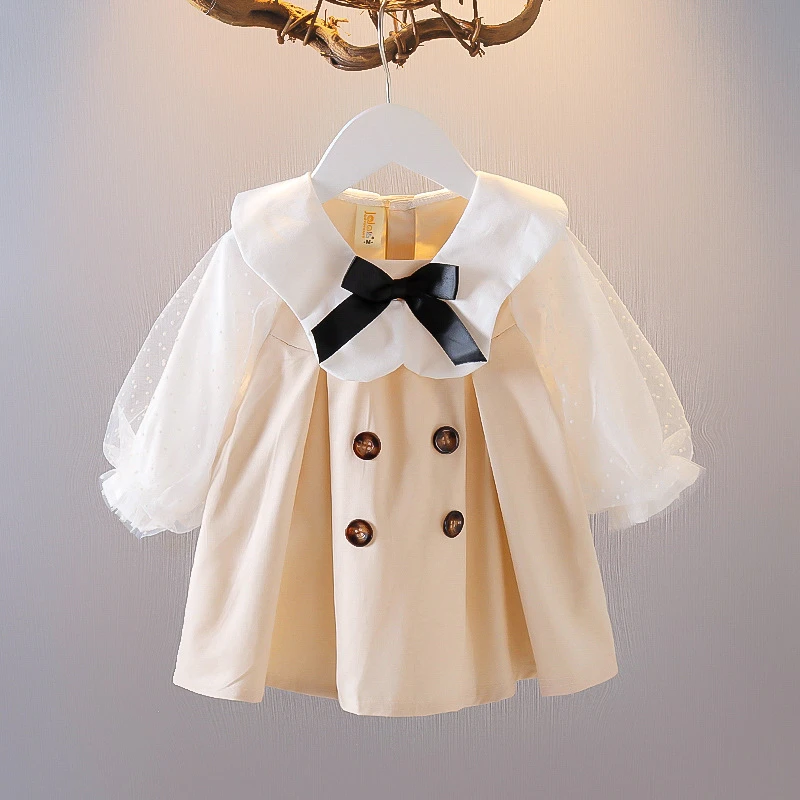 Baby Girl Dress Kids Lace Splicing Dress Children Fake Two Piece Doll Collar Dress Toddler Spring Autumn 0 1 2 3 5 Years