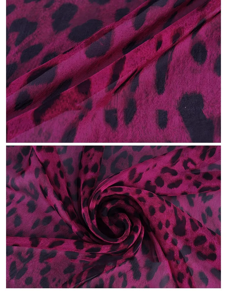 Leopard Printed Chiffon Fabrics for Sewing Pure Silk 100% Mulberry DIY Tulle Quilting For Patchwork Scarf Gown Skirt per Meter