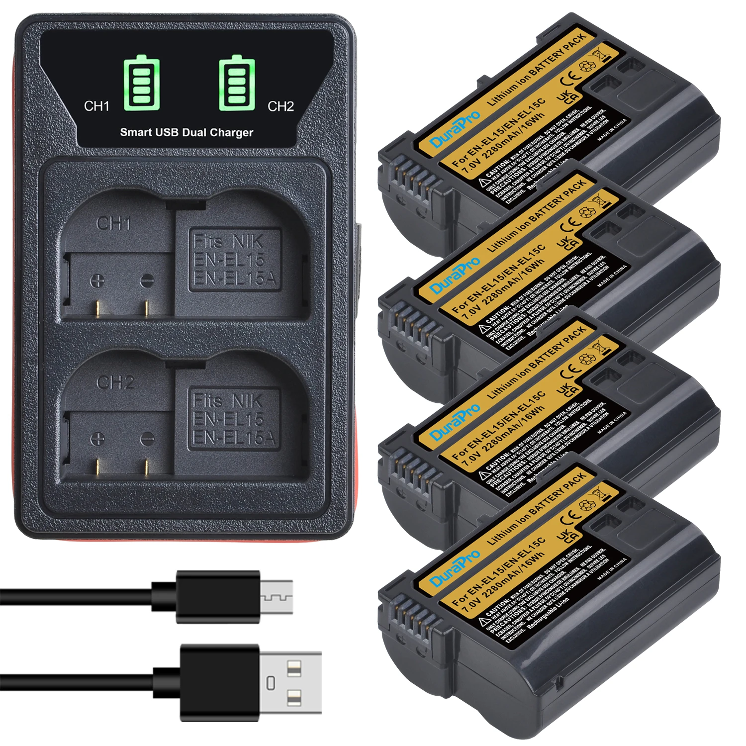 DuraPro 2280mAh EN-EL15C Bateria EN-EL15 Bateria + Ładowarka do Nikon Z5 Z6 Z6II Z6III Z7 Z7II Z8 D780 D850 D7500 D500 D600