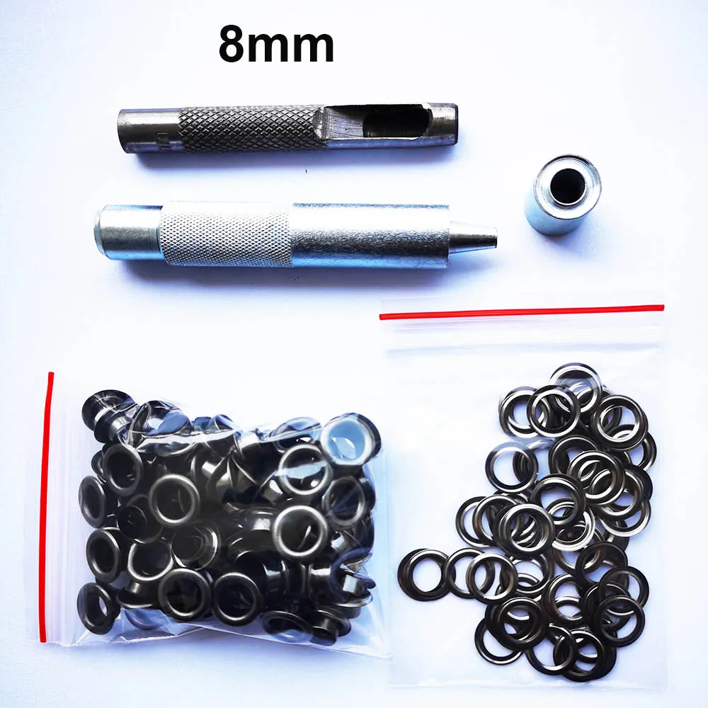 100Set Eyelets Black Nickel 4~14mm and 3Pcs Eyelet Punch Die Tool Set Metal Button for DIY Leather Craft Clothing Shoes Belt Bag