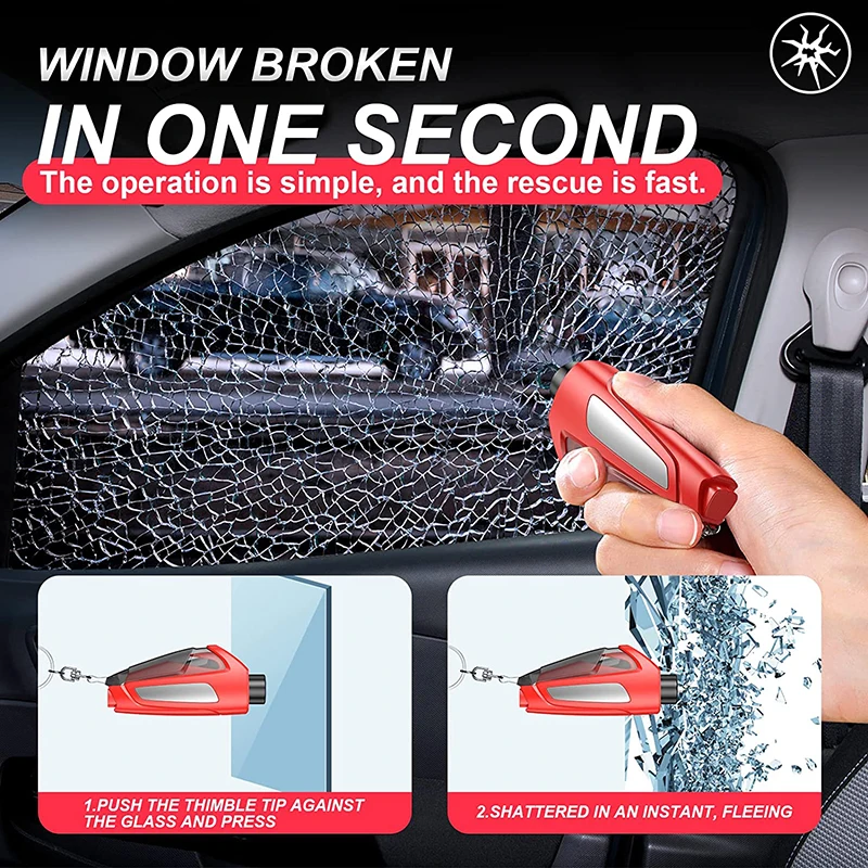 Portable Car Safety Hammer Spring Type Escape Hammer Window Breaker Punch Seat Belt Cutter Hammer Key Chain Lifesaving Hand Tool