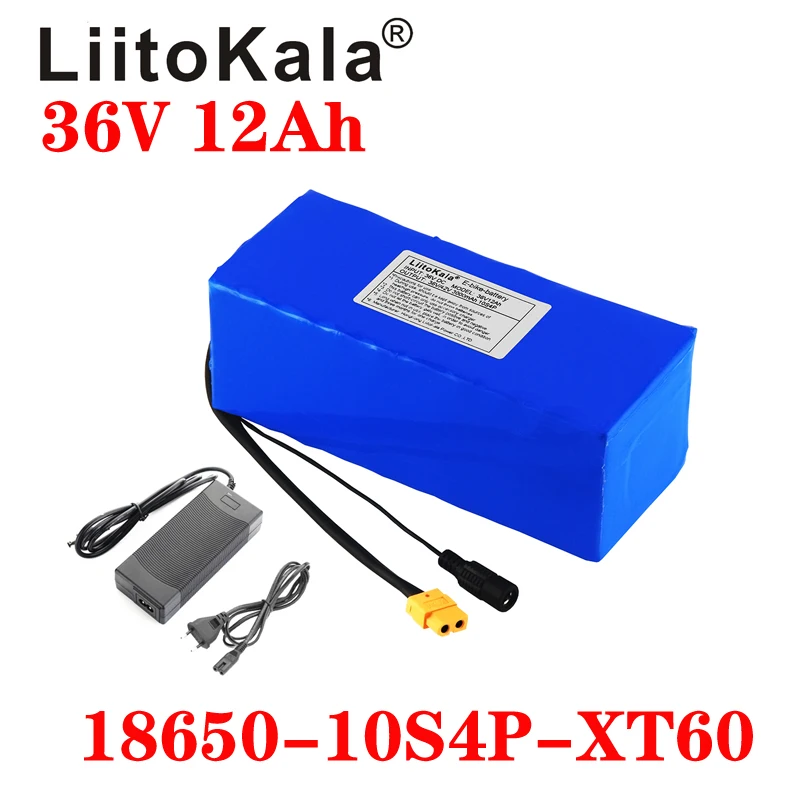 LiitoKala 36V 12AH Electric Bike Battery Built in 20A BMS Lithium Battery Pack 36 Volt with 2A Charge Ebike Battery XT60 Pllug