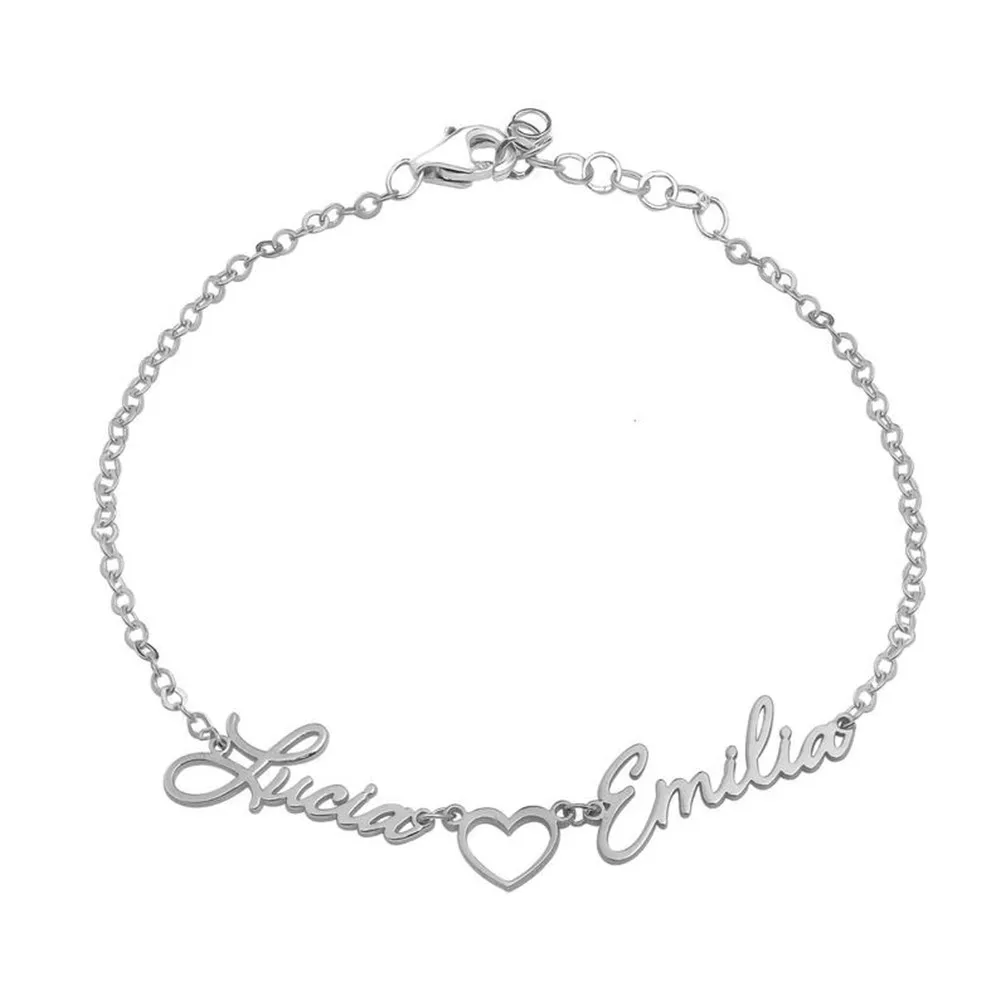 Custom Double Names Bracelets Fashion Lovers Jewelry Customized Personalized Stainless Steel Heart Bracelet Best Sister Gift