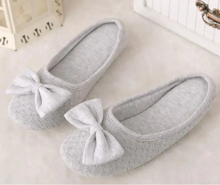 Cotton Cute Bowtie Home Women Slippers Summer Spring Indoor Shoes For Girls Ladies Female Warm House Bedroom Floor Flats