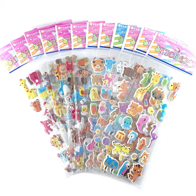 12 Sheets/Set Cute Animal Mini 3D Sticker for Kids Boys Girls DIY Toy Scrapbooking Puffy PVC Stickers Children\'s Gift