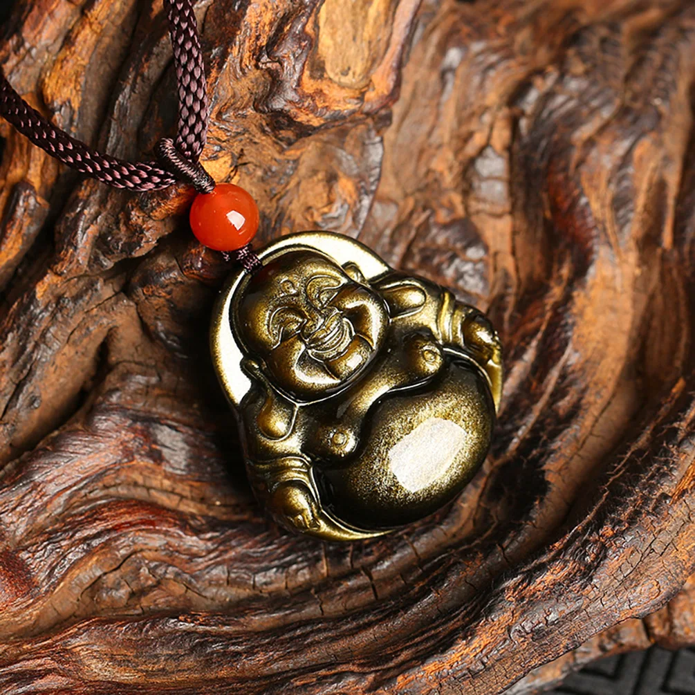 Buddha Obsidian Necklace Pendant Foo Dog Jewelry Pendant Men's Jewelry Talisman Charm Jewelry