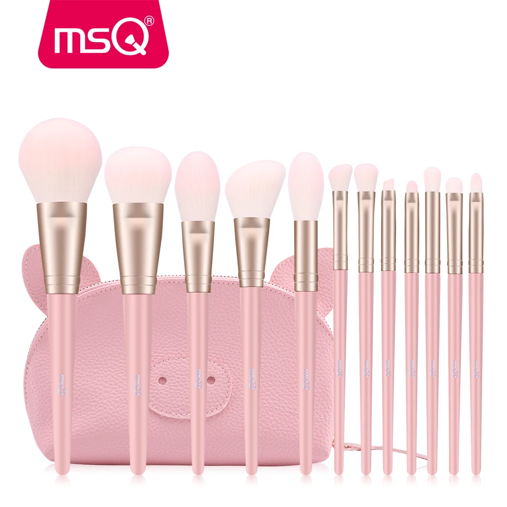 MSQ 12pcs MakeUp Brushes Set Powder Blush Eyeshadow pincel maquiagem Make up Brush Kits Cosmetic Tools With Pink PU Leather  Bag