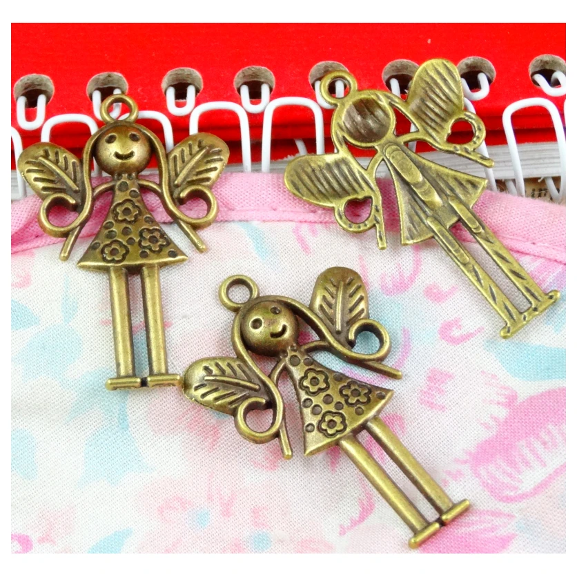 40pcs 24*37MM Antique Bronze Plated Angel Charms Pendant DIY Handmade Jewelry Accessories