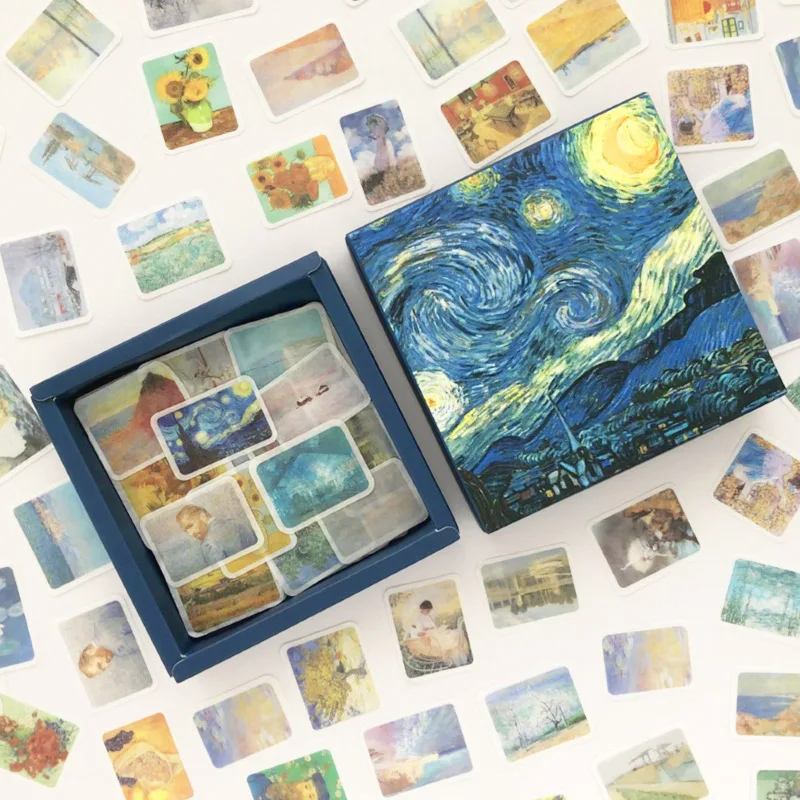200pcs/pack Van Gogh starry sky Decorative Washi Stickers Scrapbooking Stick Label Diary Stationery Album Sticker