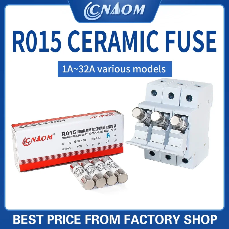 5Pcs/lot  Ceramic Tube Fuse R015 10x38mm 1A 2A 3A 5A 6A 10A 16A 20A 32A Plug Cartridge Fuse 10*38mm 500V  RO15 RT14 RT18