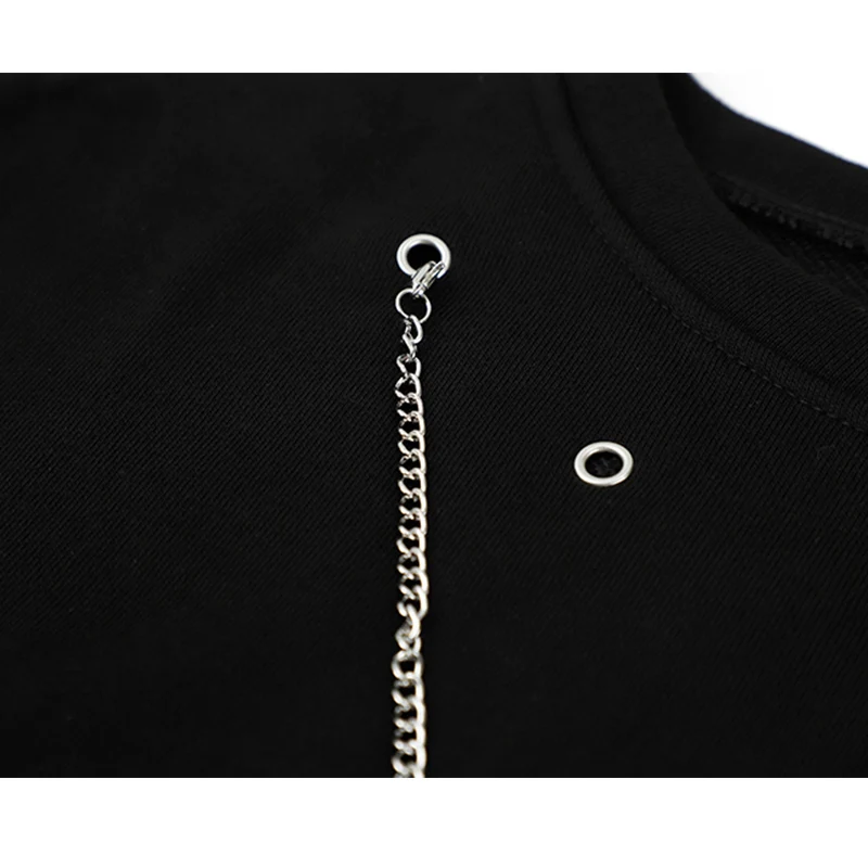 2022 Gothic BlousePullover Women Fake Two Pieces Long Sleeved New Autumn Chain Decoration Korean Casual Female Black Top Tide