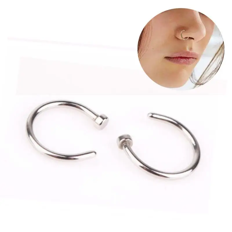 2-teiliger Edelstahl-Nasenring in C-Form, Septum-Nasenpiercing, Lippenringe, Ohrknorpel-Piercing, Damen-Körperschmuck, Großhandel – Detail 2