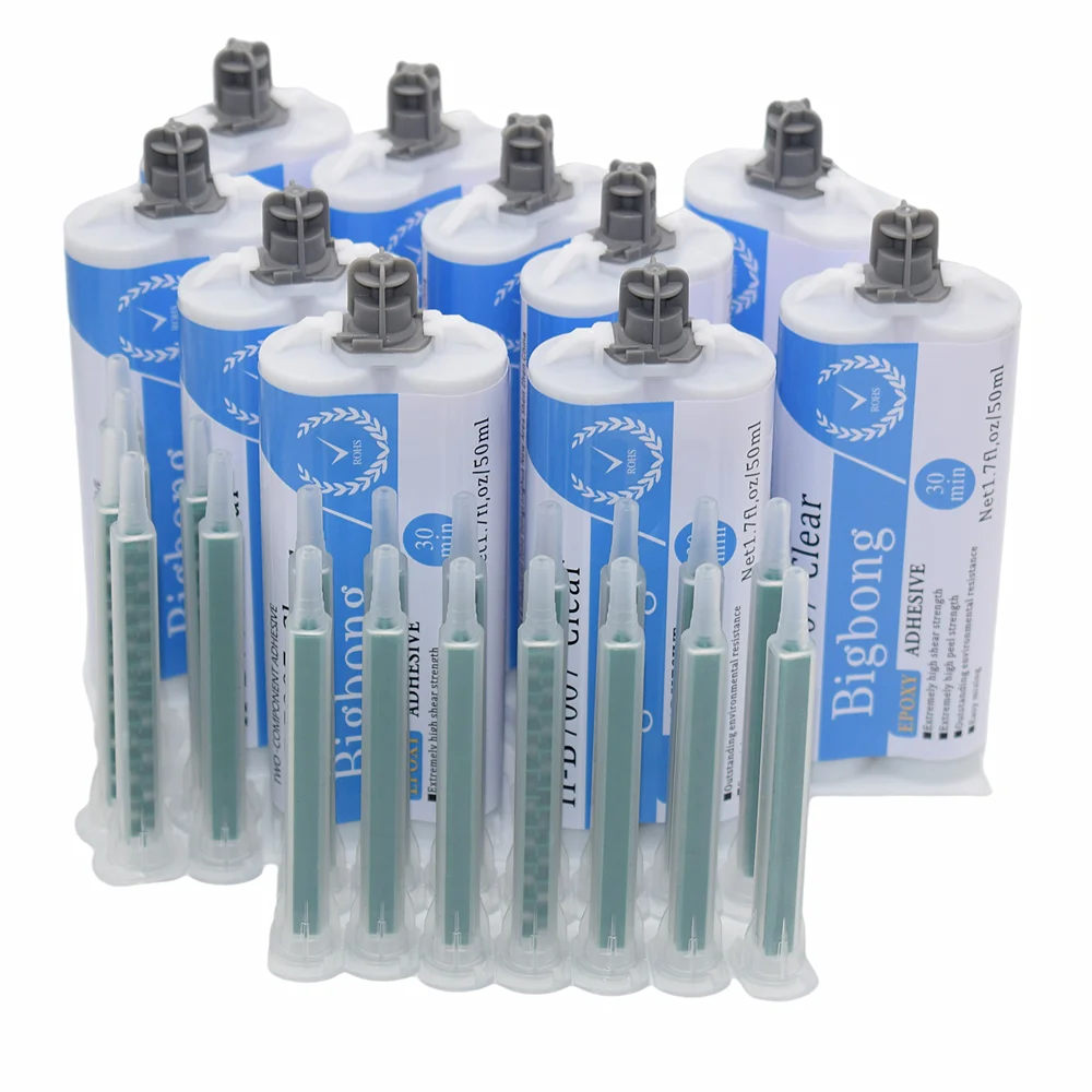 

20pcs Static Mixing Nozzle with 10pcs Epoxy Resin Adhesive Glue 50ml Strong Adhesives 1:1 Two Component Transparent AB Glues Set