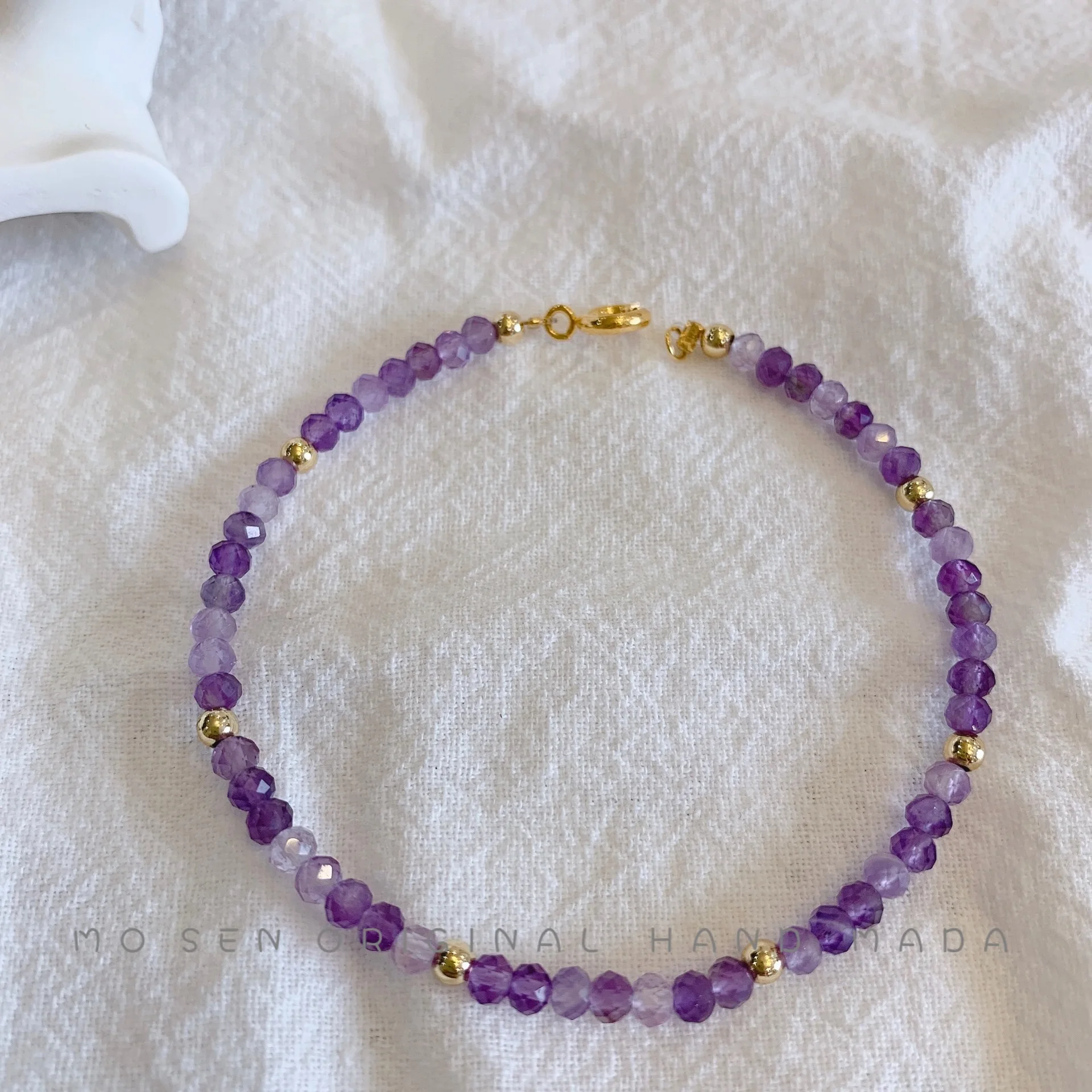 Natrual Stone Shining Amethyst 3-4mm Faceted Beads 925 sterling silver Gold Color Fashion Bracelet 7''-8'' Dropshipping