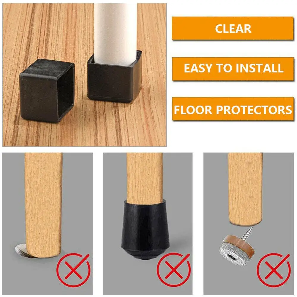 8Pcs Square/Rectangle Silicone Chair Leg Caps Table Cover Feet Pads Wood Floor Protectors Furniture Table Non-Slip Covers Tools