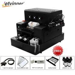 Jetvinner UV Printer A4 Flatbed Printer Phone Case Printer With Bottle Holder With 2500ml UV Ink For Plastic Glass TUP PVC Wood