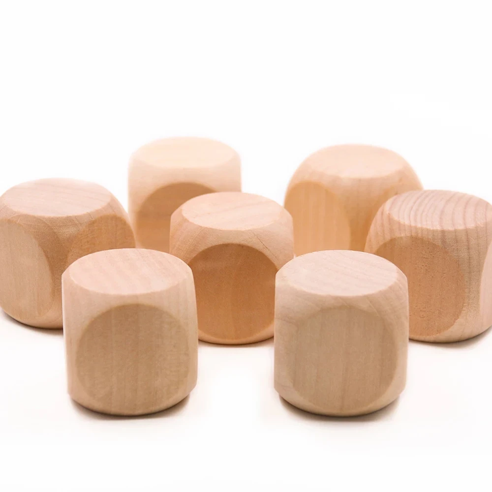 Dados de cubo de madera en blanco de 6 lados para fiesta familiar, juegos de mesa DIY, impresión, grabado, juguetes para niños, 10 unids/lote por