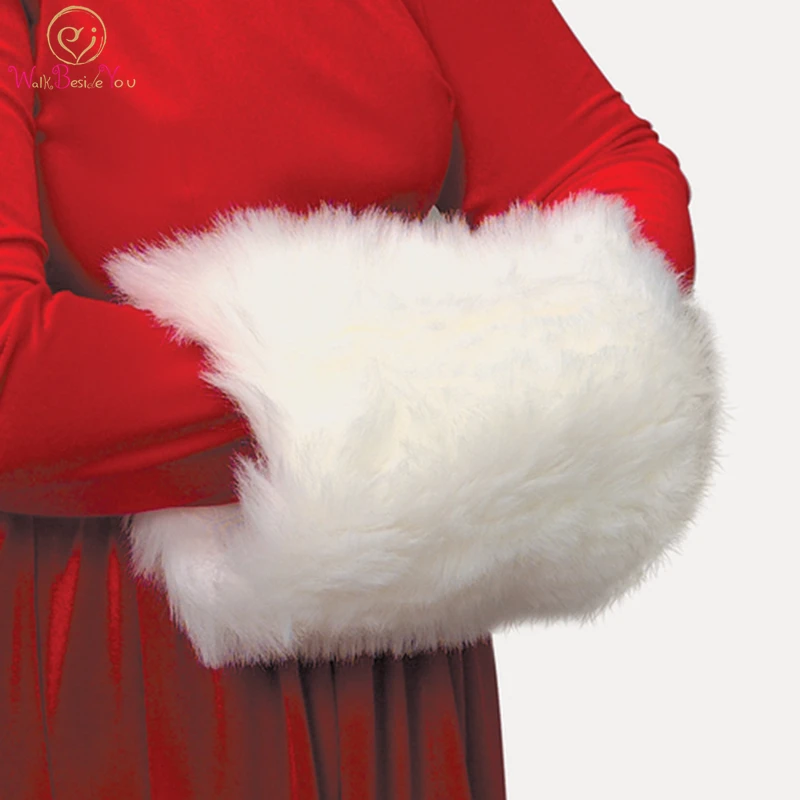 Falso pele mão muffs quente inverno acessórios de casamento branco marfim cetim-forrado natal muff traje acessório