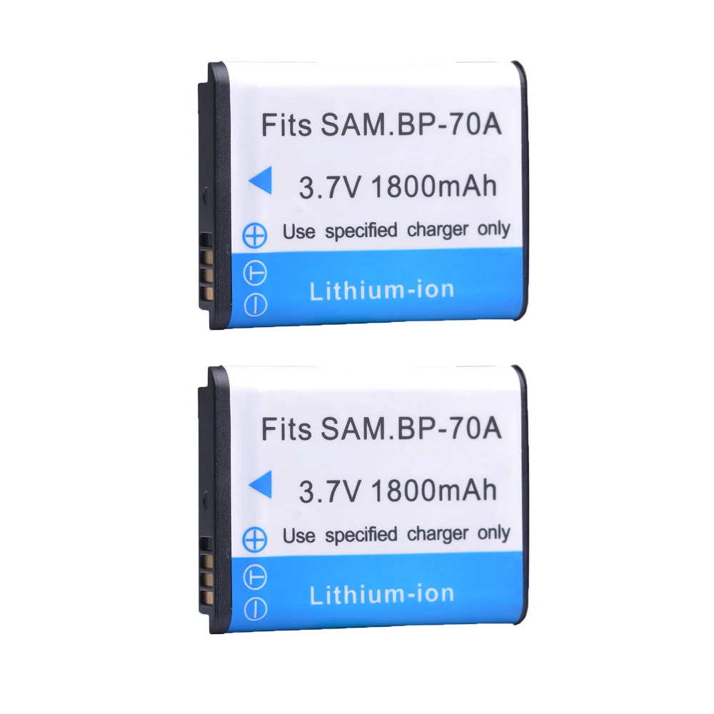 2pc 1800mAh BP 70A BP-70A BP70A Rechargeable Camera Battery for Samsung ST66 ST700 ST88 ES65 MV800 PL120 PL17 WB30F WB35F DV150F