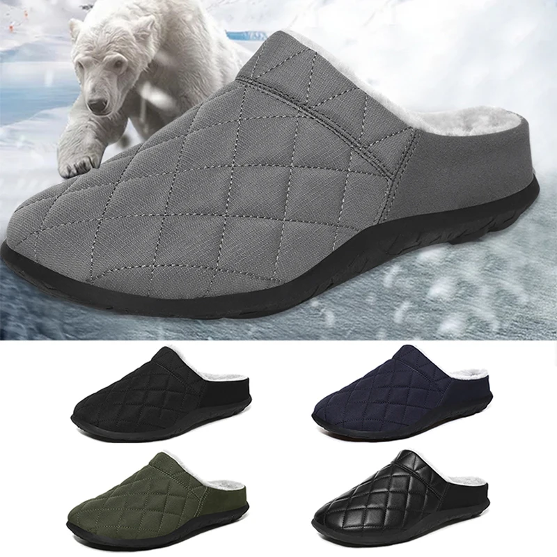 Lazy Cotton Slippers Men Winter Outdoor Men Shoes WaterProof Cold-Proof Casual Shoes Men Plush Warm Man Footwear Big Size 39-48