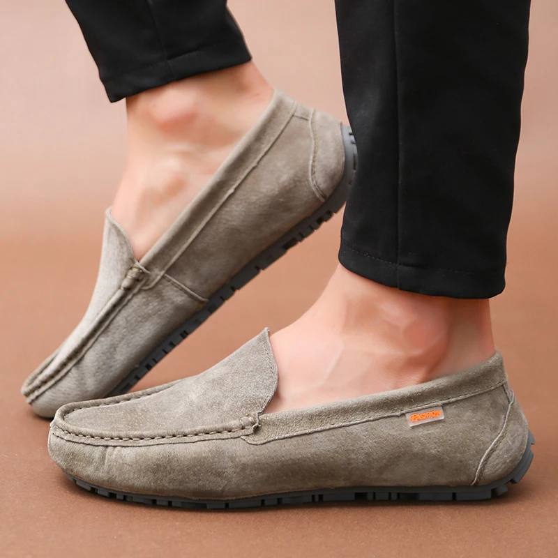 Wearable Suede Leather Loafers Men Casual Shoes Designer 2021 Autumn Mocasines Hombre Man Moccasins Driving Loafer Lofer Loffers