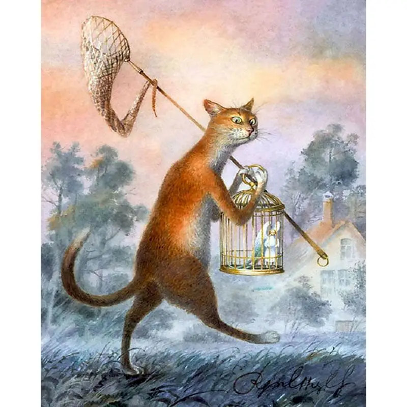 Gatyztory 60 × 75cm Färbung Durch Zahlen Katze Tier Bild Zeichnung Auf Leinwand DIY Gemälde Acrylfarben Set Wand kunst Wohnkultur