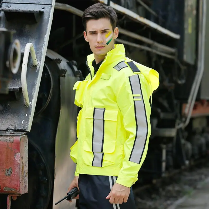 Imagem -02 - Jaqueta de Segurança Refletiva Masculina Jaqueta Impermeável e Respirável 300d de Tecido Oxford com Revestimento pu e Capa de Chuva