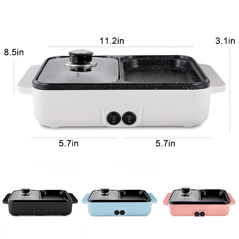 110V/220V 2 IN 1 Electric Hot Pot Cooker BBQ Grill Multicooker Electric BBQ Grill Non Stick Plate Barbecue Pan Dormitory Hot Pot