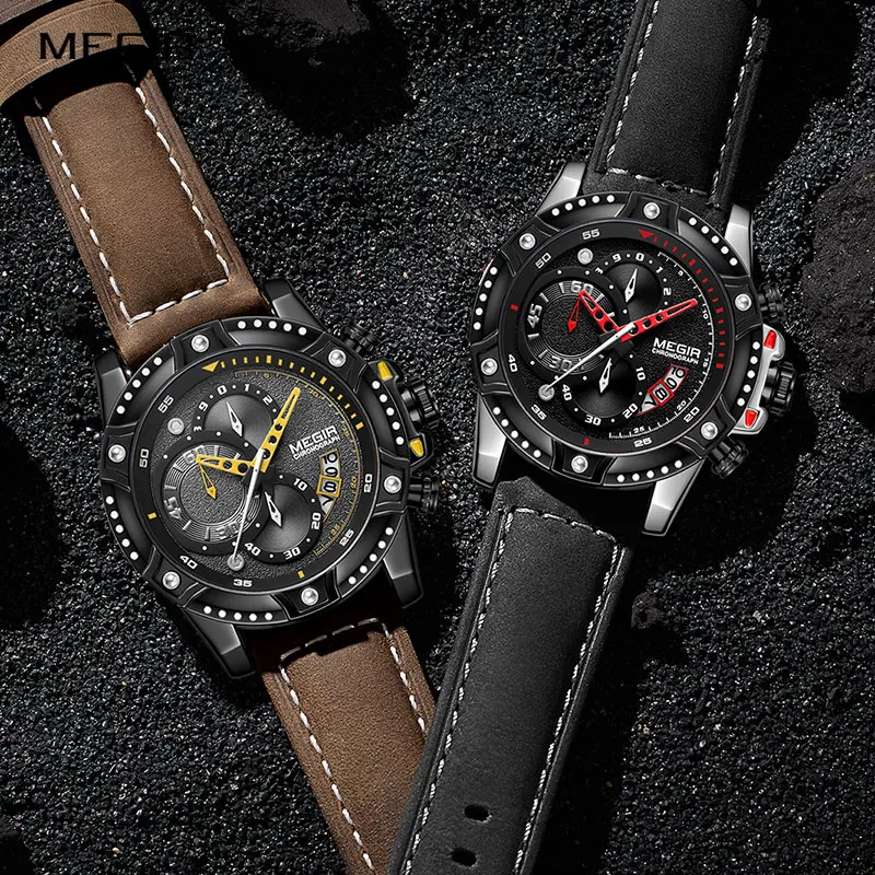 MEGIR Military Sport Watches Men Top Brand Silicone Strap Army Chronograph Watch Waterproof Wristwatch Man Mle Relogios Masculin