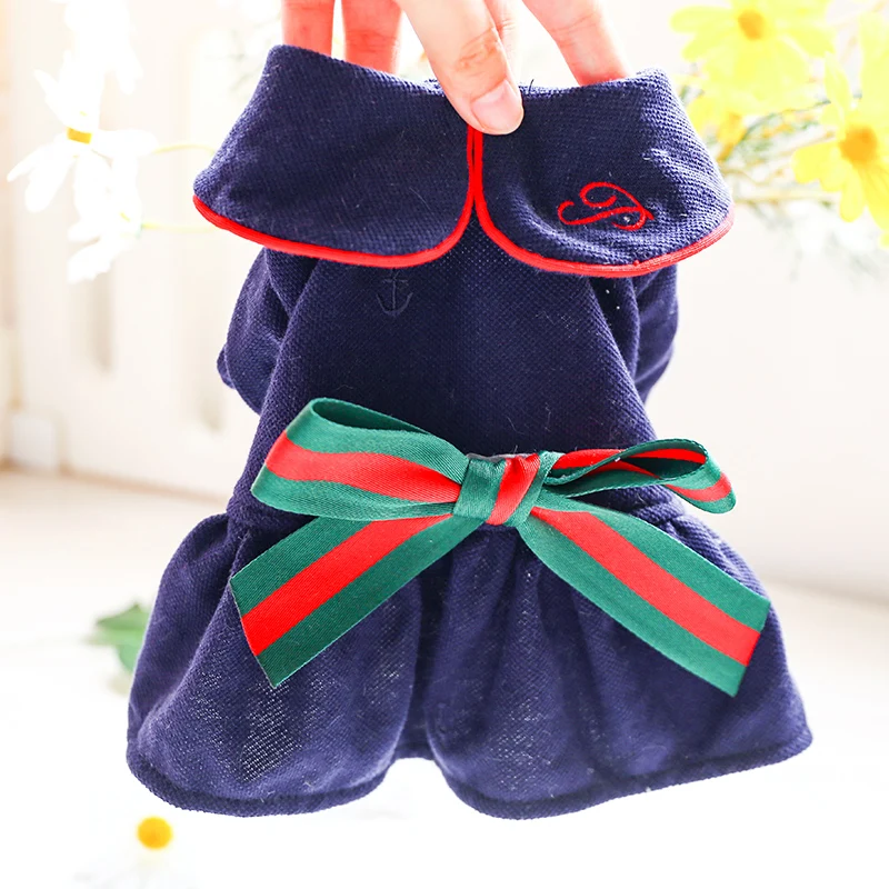 Dog Clothes College Style Bow Dress For Small Dog Puppy Pet Cat Spring & Summer Pet Cute Costume Pet Clothes Skirt