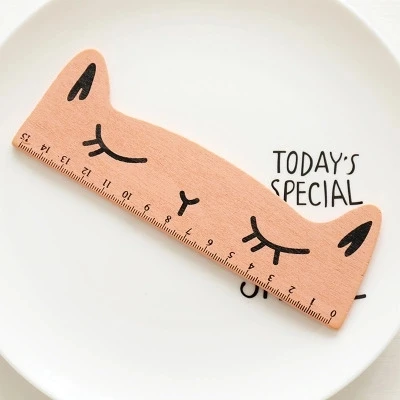 15cm Fresh Candy Color Cute Cat Wooden Ruler Measuring Straight Ruler Tool Promotional Gift Stationery