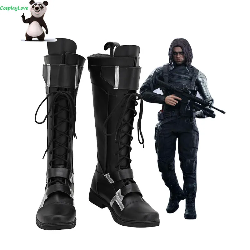 CosplayLove Infinity War Winter Soldier James Buchanan Barnes Bucky Black Shoes Cosplay Long Boots Leather Custom Made