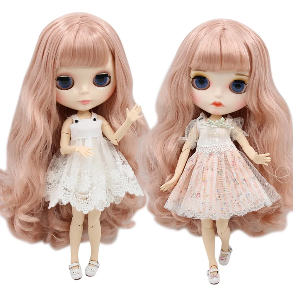 

ICY DBS Blyth doll customized 1/6 bjd with white skin pink curly hair nude joint body for girl gift BL1329