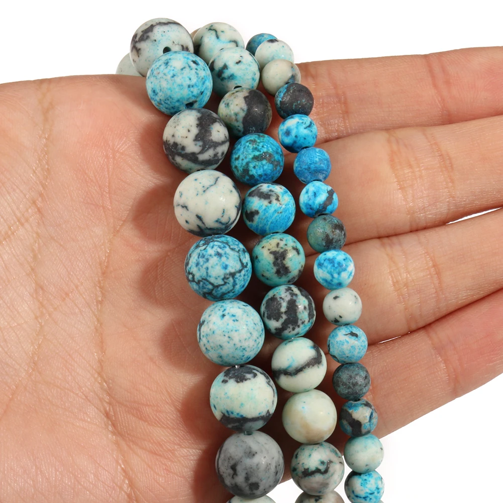 Naturalna matowa niebieska skóra Turkusowe koraliki Howlite 6 8 10 mm Matowe polskie okrągłe koraliki do tworzenia biżuterii Bransoletka DIY