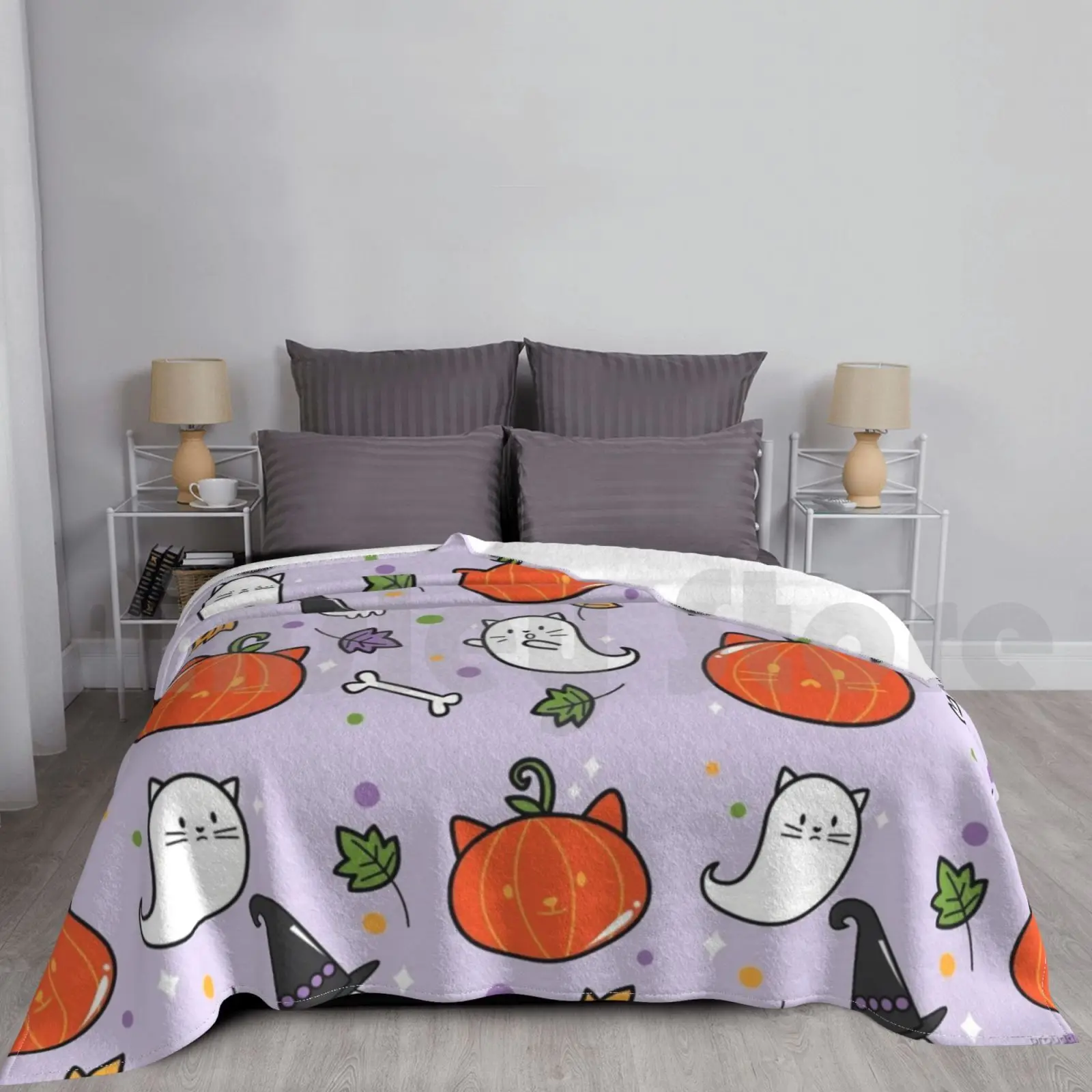 Pumpkin Kitty coperta Super Soft Warm Light Thin Cat Kitty Pet Animal Pumpkin Halloween Witch Skull Orange Purple Bone Fall