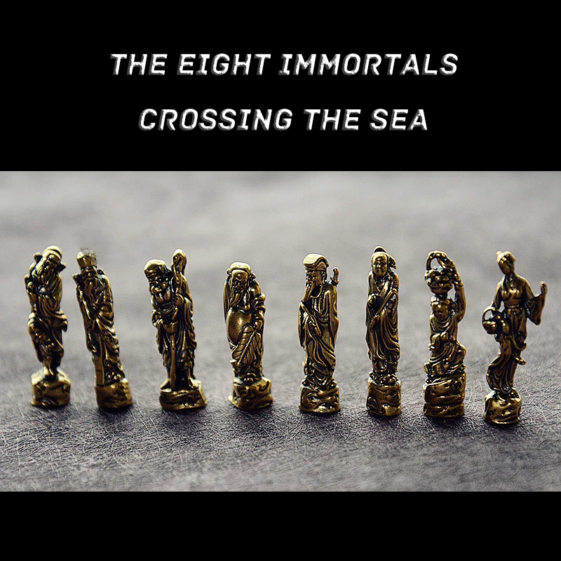 Chinese Retro Brass The Eight Immortals Crossing The Sea Statue DIY Figurines Desktop Ornament Miniature Fitting Pendant 8