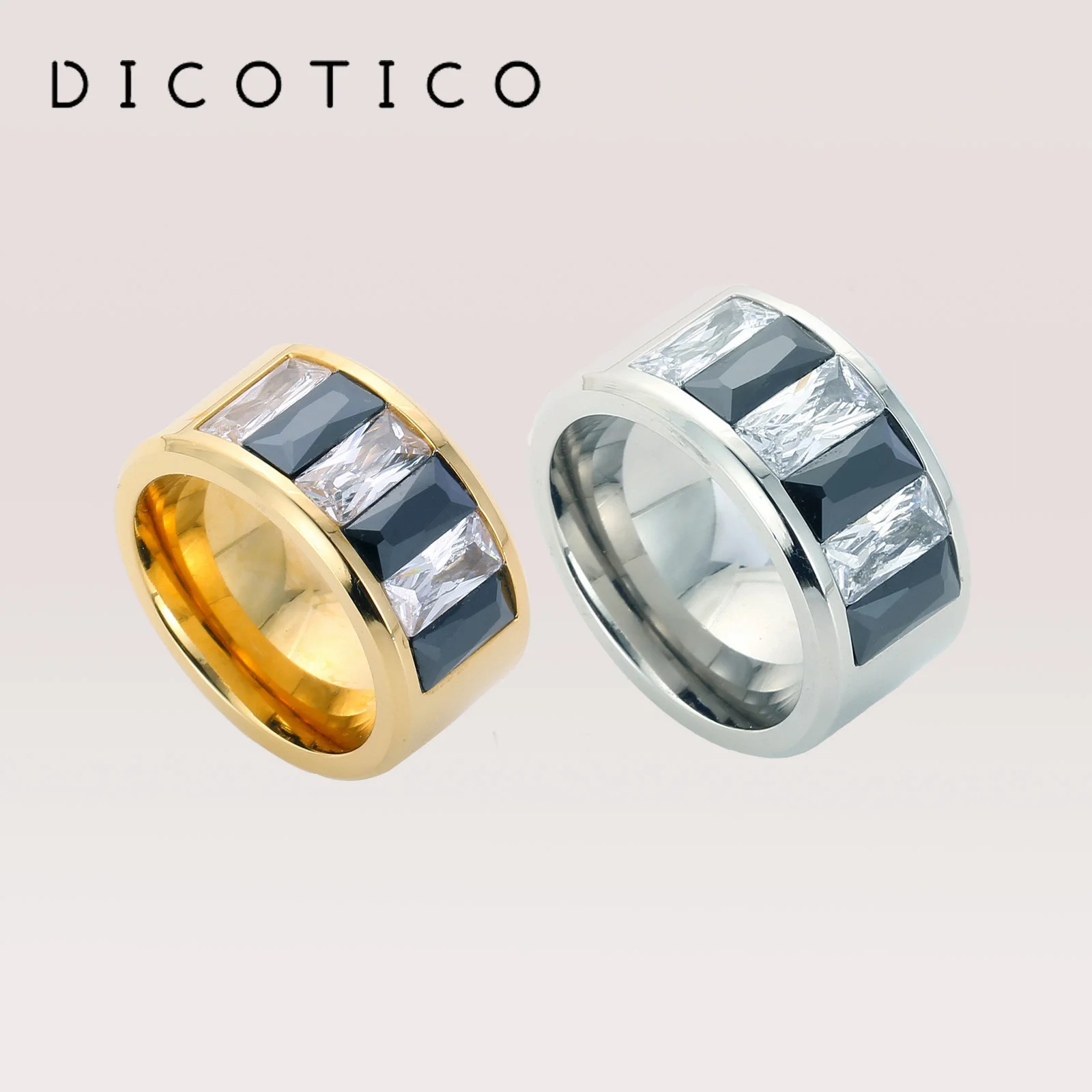 DICOTICO Heavy Square Glass Bague Femme Fashion Stainless Steel Rings For Women Jewelry Wedding Bands Anillos Mujer Accessories