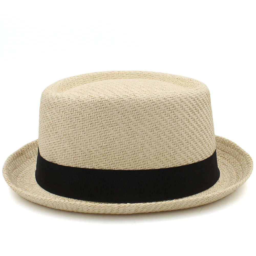 Men Women Classical Straw Pork Pie Hats Fedora Sunhats Trilby Caps Summer Boater Beach Outdoor Travel Party Size US 7 1/4 UK L