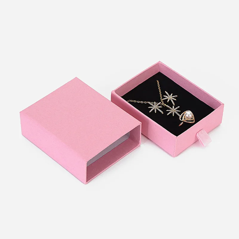 12Pcs New Arrive Pink Jewelry Packaging Box Kraft Paper Favour Bulk Gift Display Boxes Bag Necklace Bracelet Storage Case