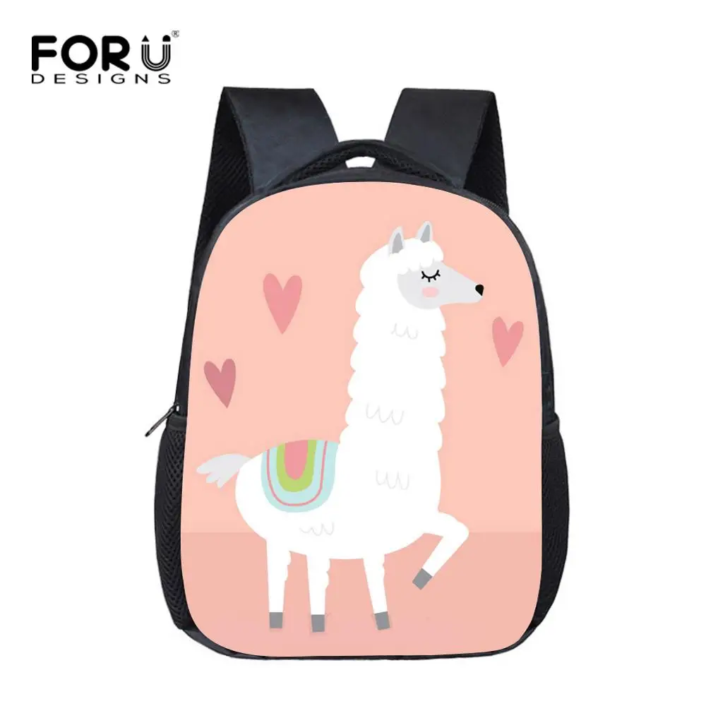 FORUDESIGNS Girls School Bags Cute Animal Alpaca Print Kindergarten Book Bags Small Preschool Nursery Baby Kids Backpack Mochila