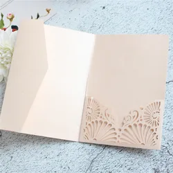 Rural soft pink invitation pocket pearl paper tri-fold laser cutting 20 pcs