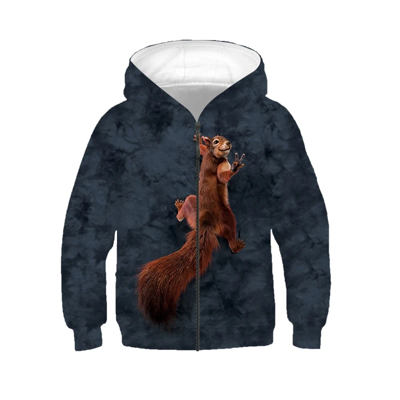 

Jumeast Men Boy Girl Children Sweatshirt Animal Squirrel Kids Spring Autumn Long Sleeve Cap Zipper Hoody Sport Pullover Hoodies