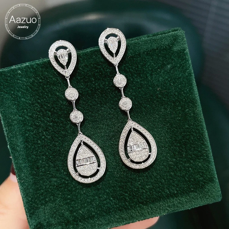 

Aazuo 18K Pure White Gold Fashion Jewelry Real Diamonds IJ SI 1.0ct Long Water Drop Stud Earring Party Fine Jewelry Hot Sell