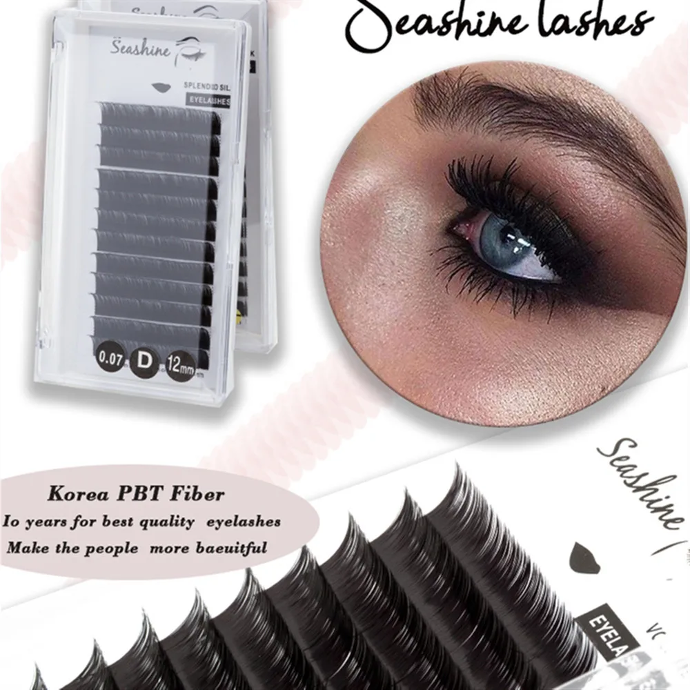 Seashine 1 Tray 12 Rows Russian Volume Lashes L Curl 0.03mm Natural Long Individual Lash Extension Classic Eyelashes Extensions