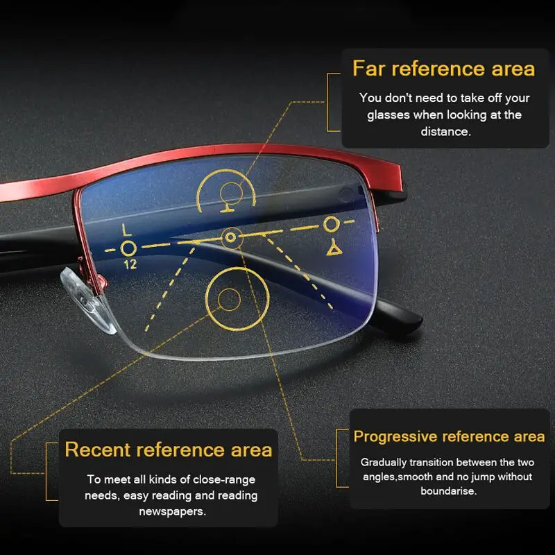 Progressive Multifocus Computer Reading Glasses Blue Light Blocking Titanium Alloy Spring Hinge Multifocal Readers Eyeglasses