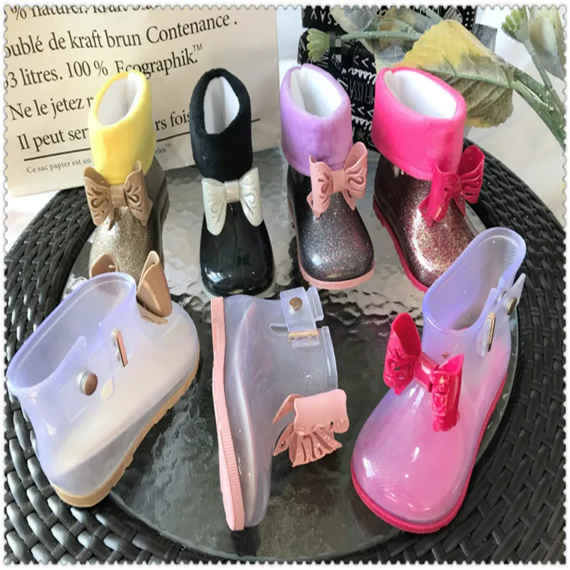 Mini Style Cute Bowtie Girl Rain Boots Ins Kids Water Shoes Baby Boots Waterproof Toddler Rain Boots 13cm-18cm HMI013