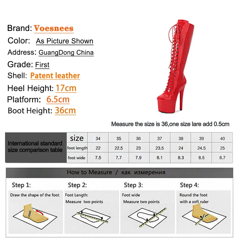 Rome Style Pole Dance Women Shoes Nightclub Patent Leather Round Toe Knee-High Boots Super High Heel 17CM Zip Lace-up Long Boots