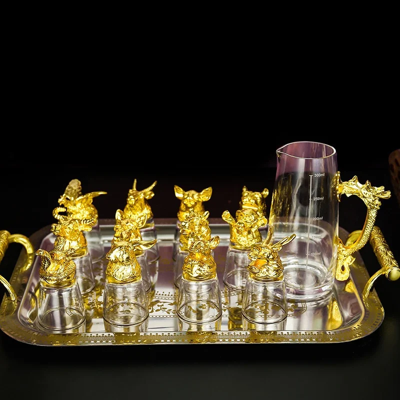 Creative Gold-plated Animal Head Glass Spirit Glass Zodiac Wine Glass Wine Dispenser Brandy Steins Gift for Friends Home Decor