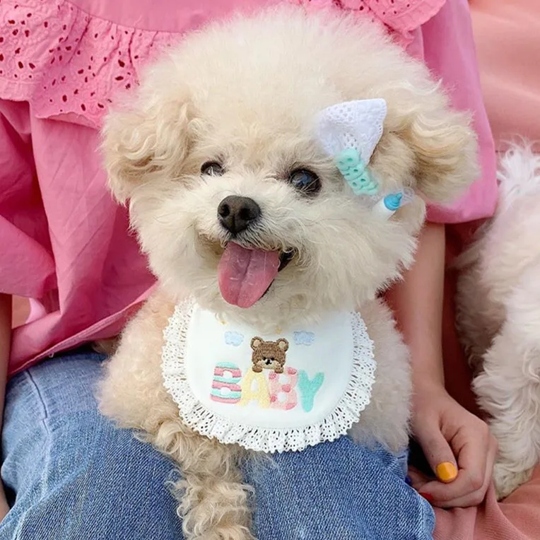 Cute Baby Bear Embroidery Dog Bib Pet Bib Saliva Towel Bichon Teddy Hiromi Bib Cat Triangle Scarf Cat Scarf Cat Saliva Towel