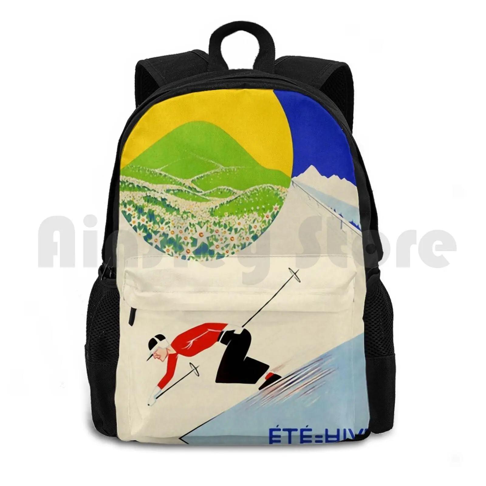 Art Deco Era Vintage Swiss Alps Sport Ad Outdoor Hiking Backpack Riding Climbing Sports Bag Art Skiing French Swiss Swiss Alps